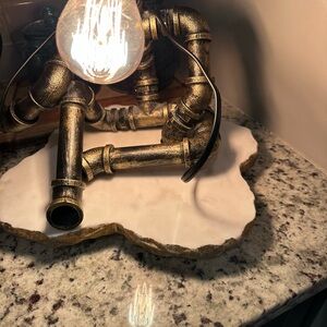 Artist created unique Industrial Pipe Table Lamp
